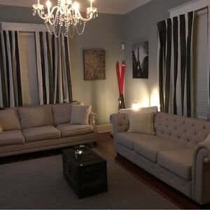 Striped Gray  and White silk Curtains